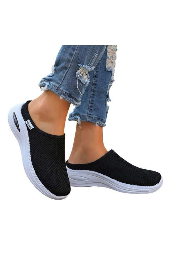 Closed Toe Mule Shoes for Women Men Breathable Mesh Memory Foam Casual Slides Arch Support Slip on Walking Shoes Size 7.5 Black