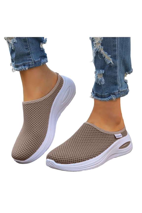 Closed Toe Mule Shoes for Women Men Breathable Mesh Memory Foam Casual Slides Arch Support Slip on Walking Shoes Size 7 Brown