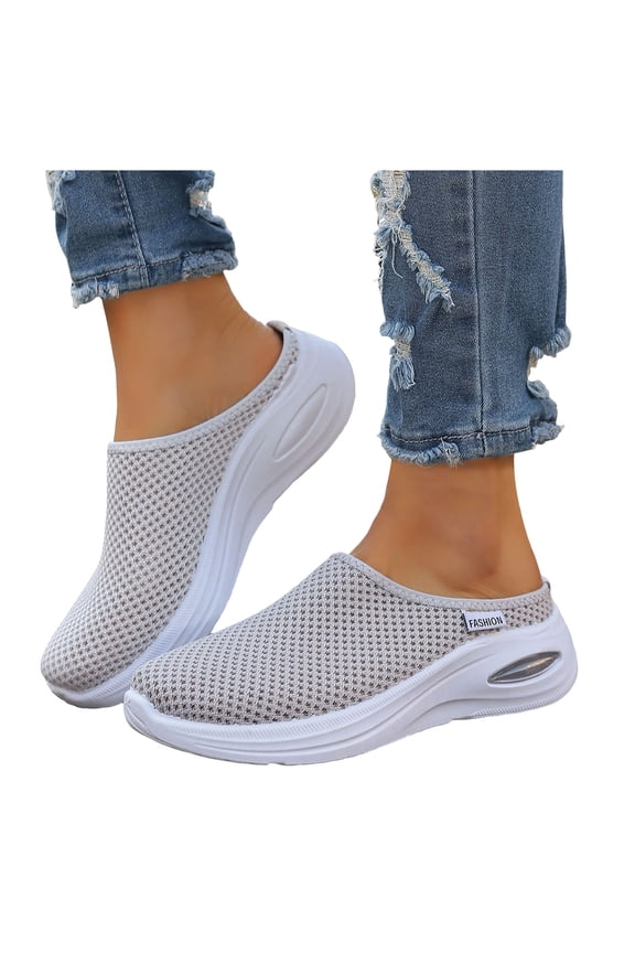 Closed Toe Mule Shoes for Women Men Breathable Mesh Memory Foam Casual Slides Arch Support Slip on Walking Shoes Size 8 Grey