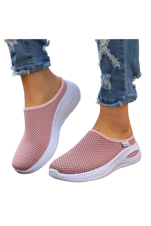 Closed Toe Mule Shoes for Women Men Breathable Mesh Memory Foam Casual Slides Arch Support Slip on Walking Shoes Size 8 Pink