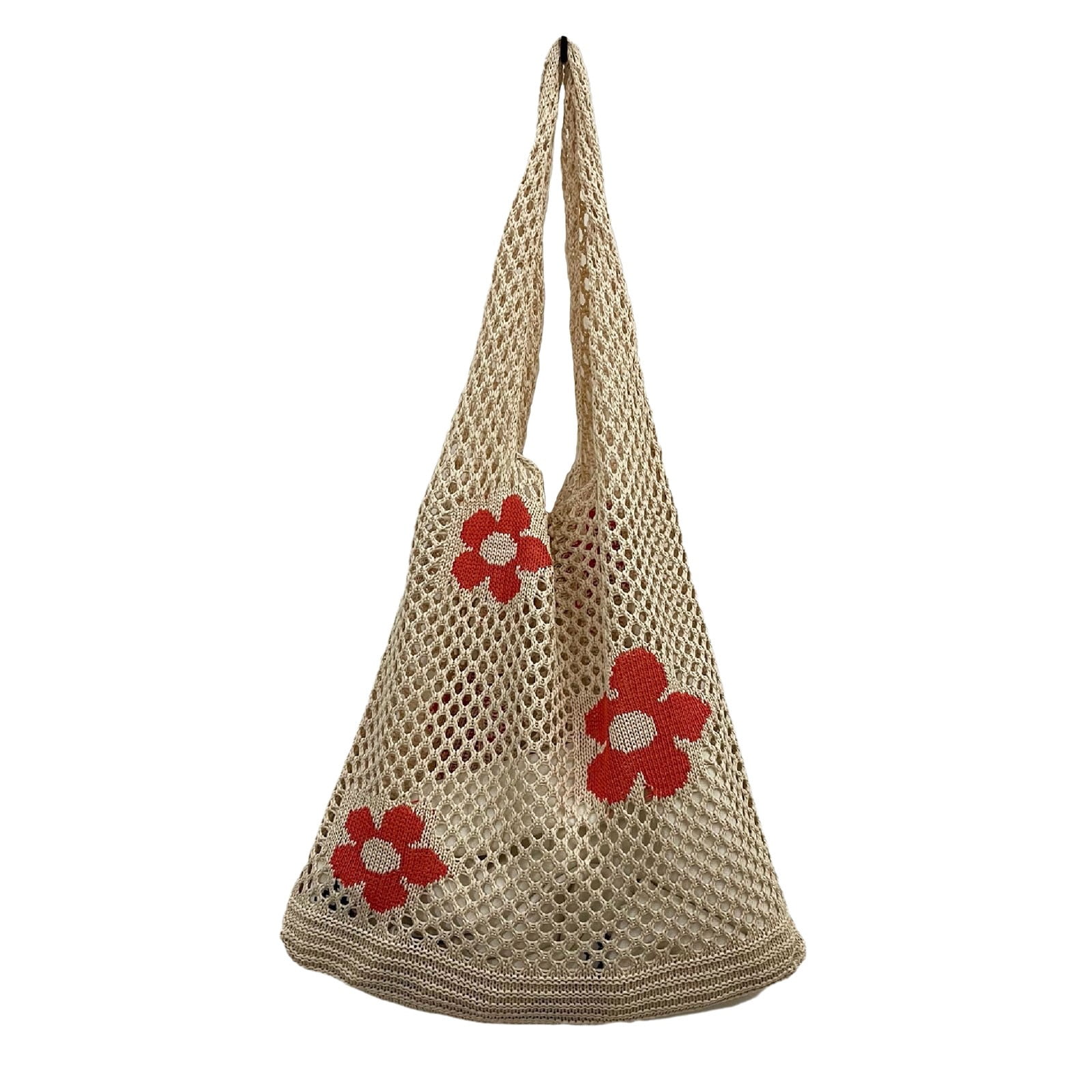 Stylago Crochet Mesh Shoulder Bags for Women Beach Tote Purses Summer Handbags for Ladies and Students Travel Shopping Beige