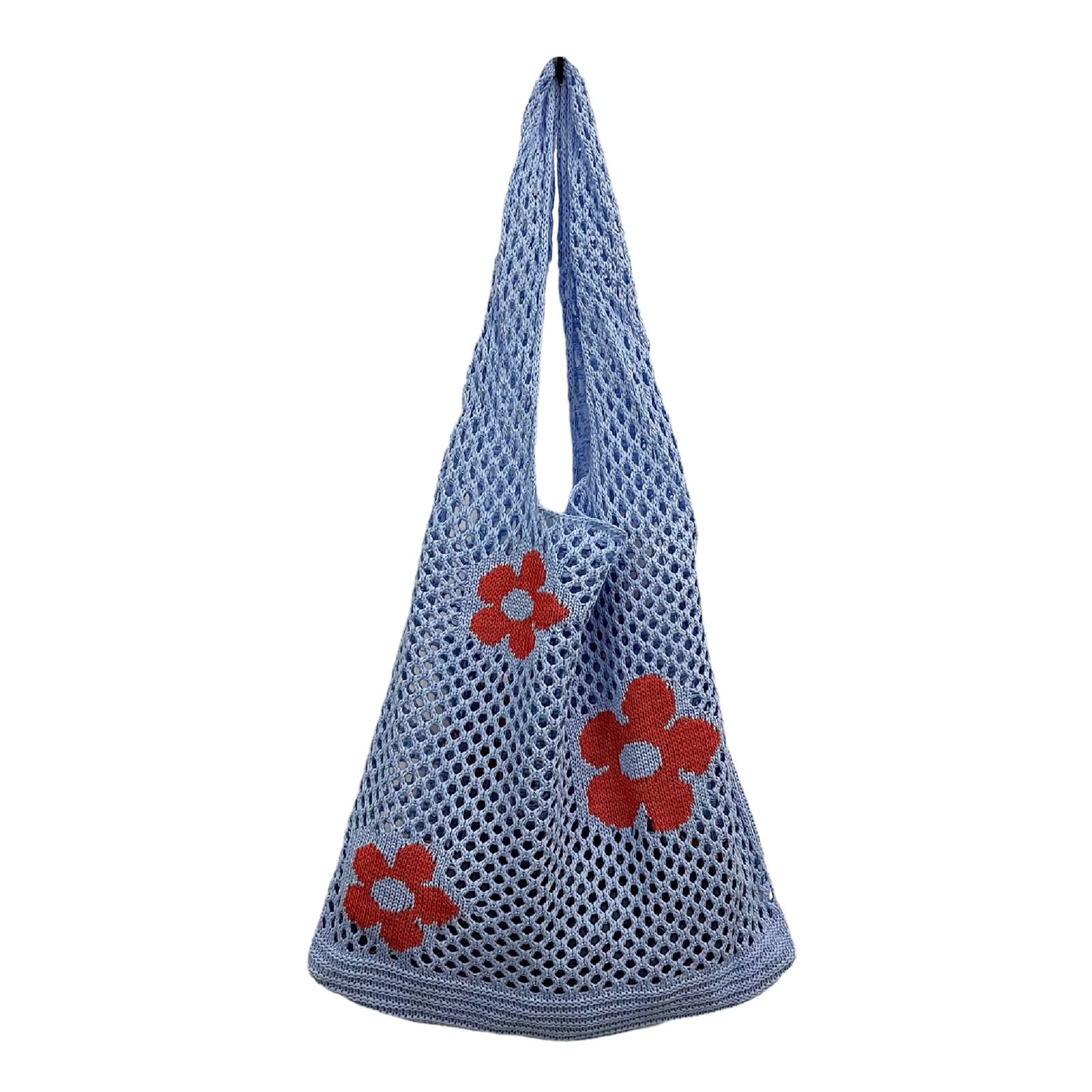Stylago Crochet Mesh Shoulder Bags for Women Beach Tote Purses Summer Handbags for Ladies and Students Travel Shopping Blue
