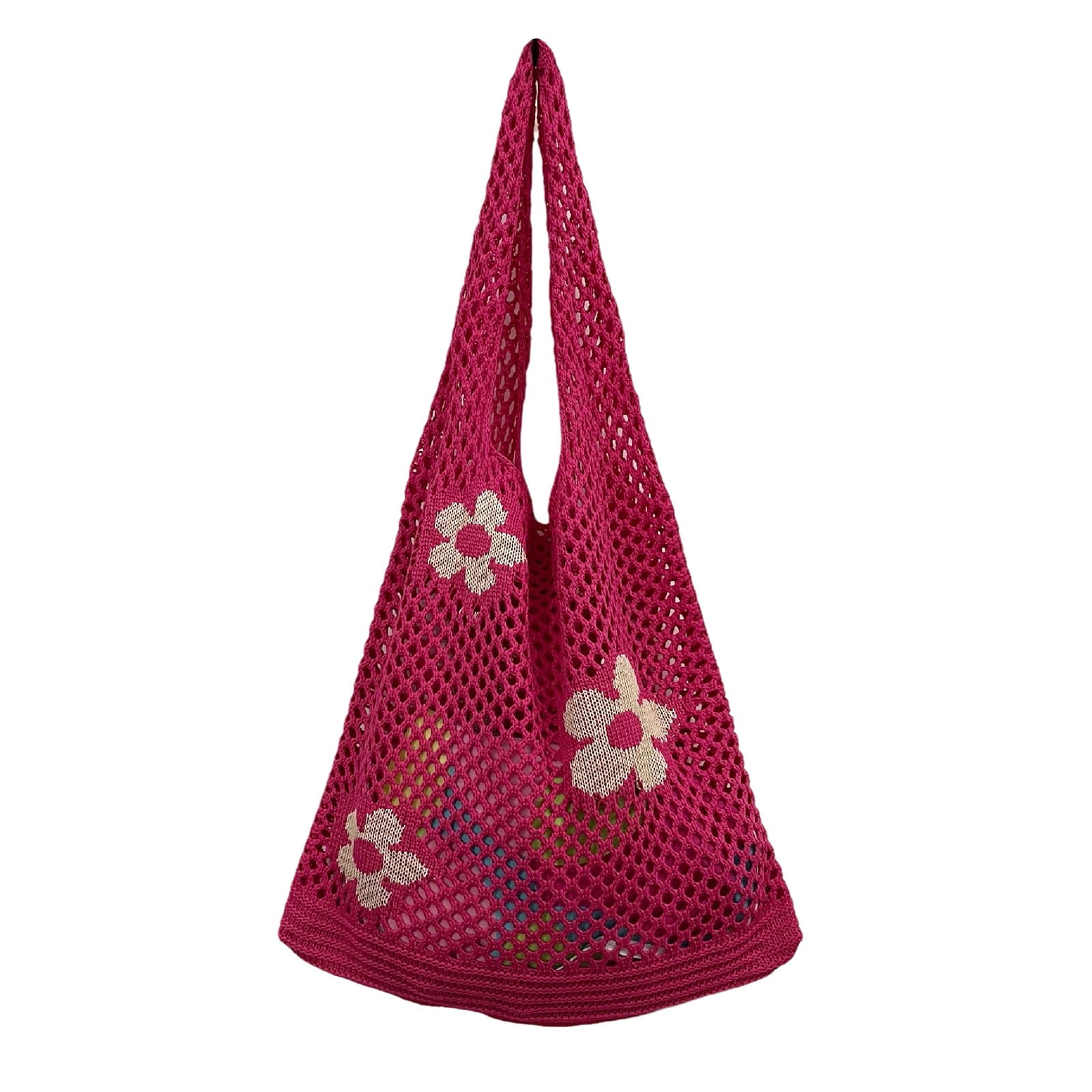 Stylago Crochet Mesh Shoulder Bags for Women Beach Tote Purses Summer Handbags for Ladies and Students Travel Shopping Pink