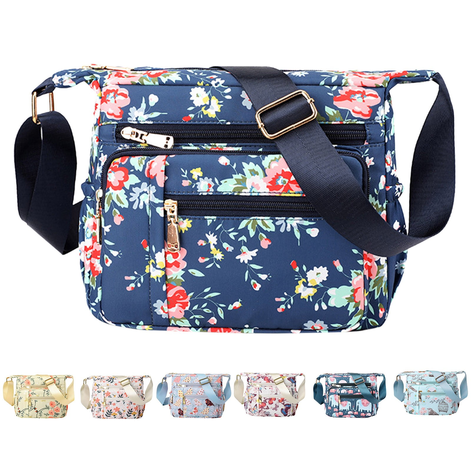 Stylago Crossbody Messenger Bags for Women Flower Print Shoulder Purse with Adjustable Strap Ladies Casual Shopping Handbag Black