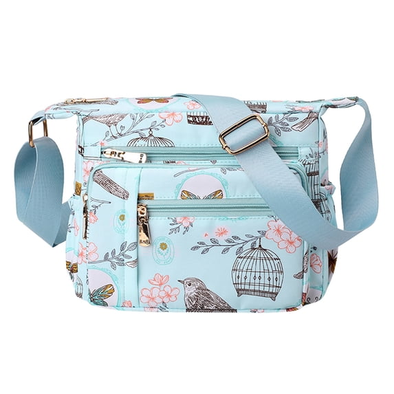 Stylago Crossbody Messenger Bags for Women Flower Print Shoulder Purse with Adjustable Strap Ladies Casual Shopping Handbag Blue