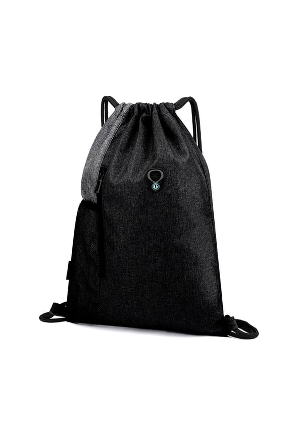 Drawstring Backpack for Men Women Sports Gym Bag with Earphone Hole Water Bottle Mesh Pockets String Pack for Students Grey