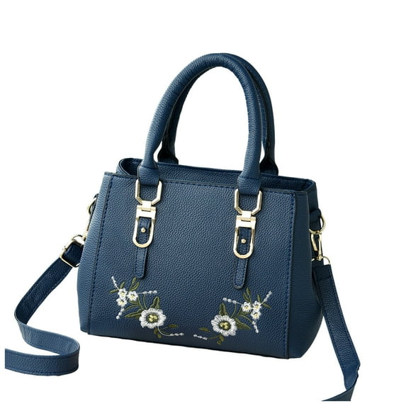Stylago Embroidery Leather Handbags Crossbody Purses for Women Top Handle Satchel Shoulder Bags with Adjustable Strap Blue