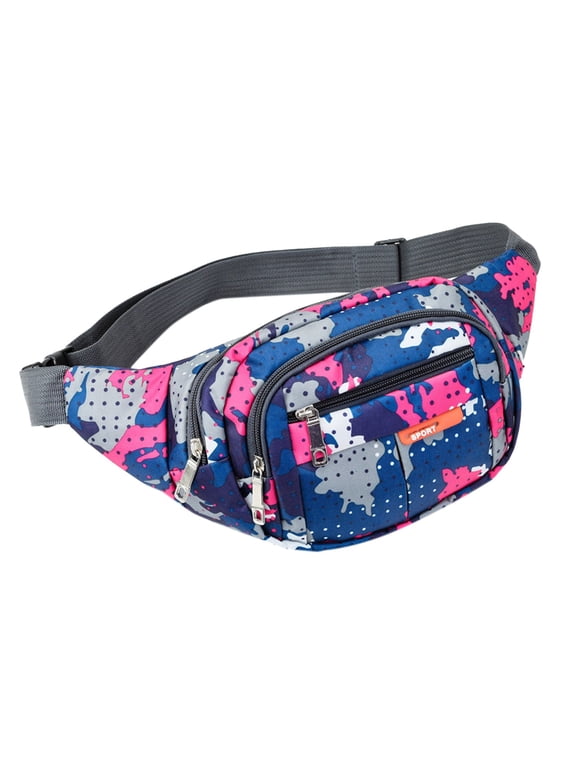 Fanny Pack for Women and Men Multiple Zipper Camo Waist Bags Adjustable Strap Chest Bag for Travel Hiking Camping Blue