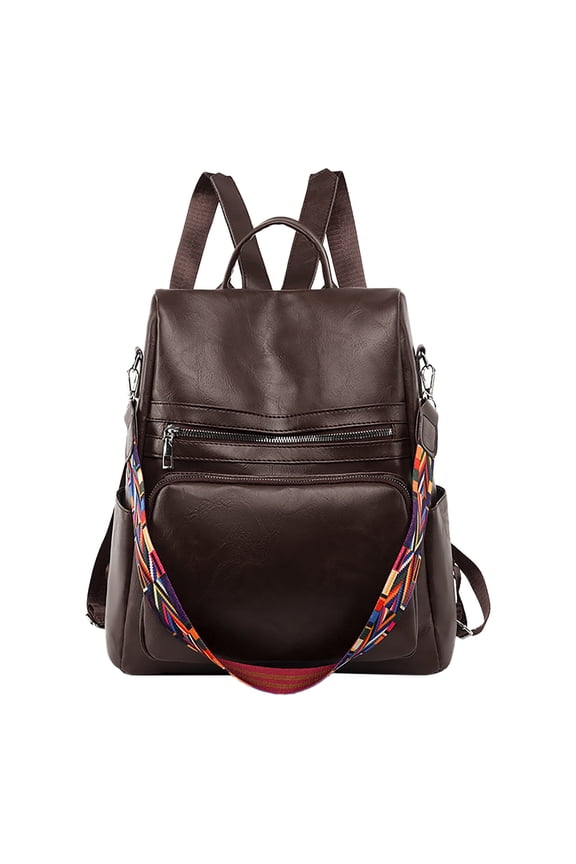 Fashion Backpack with Detachable Strap Women's Travel Leather Daypack Students Shopping Crossbody Shoulder Bags Brown