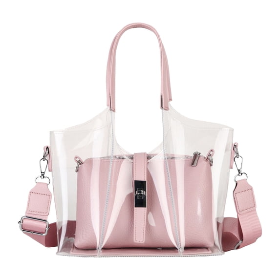 Stylago Fashion Handbags for Women Clear Crossbody Shoulder Bags with Leather Top Handle Ladies Summer Work Travel Tote Bag Pink