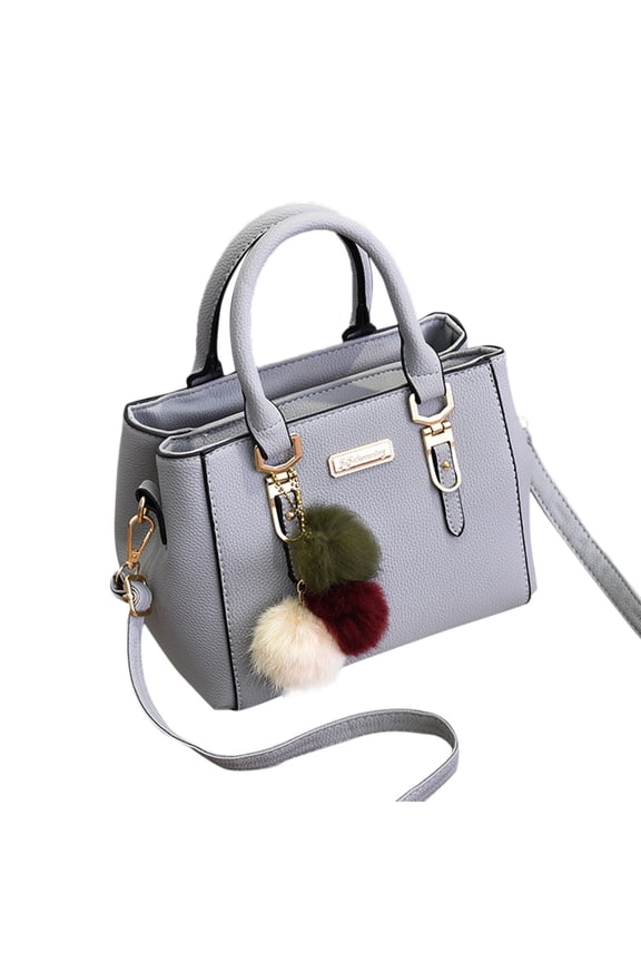 Fashion Handbags for Women with Plush Pendant Medium Crossbody Tote Purses Ladies Party Multiple Zipper Shoulder Bags Grey