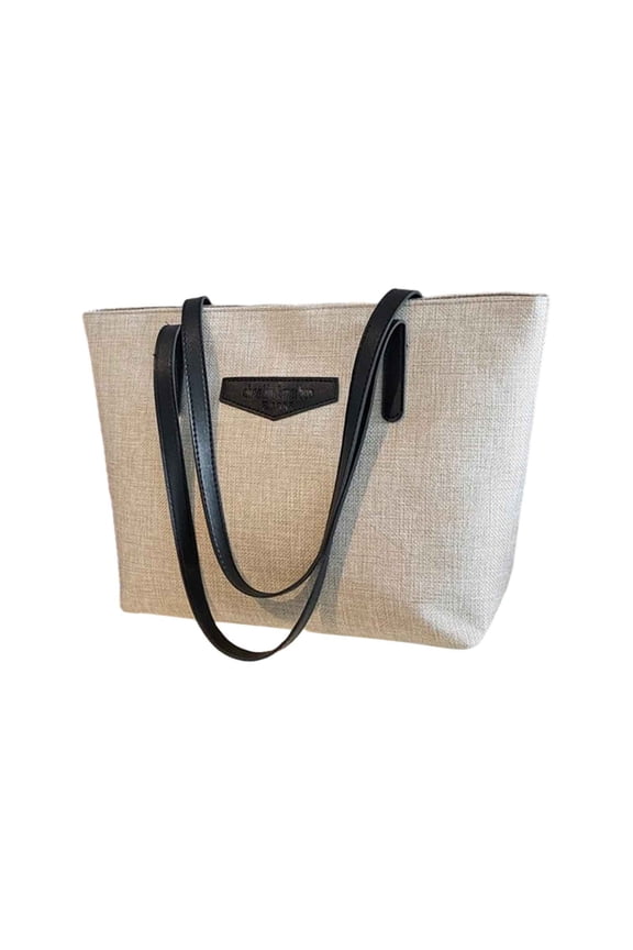 Fashion Tote Bag for Women Canvas Shoulder Purse with Leather Strap Ladies Work Shopping Travel Medium Handbags White