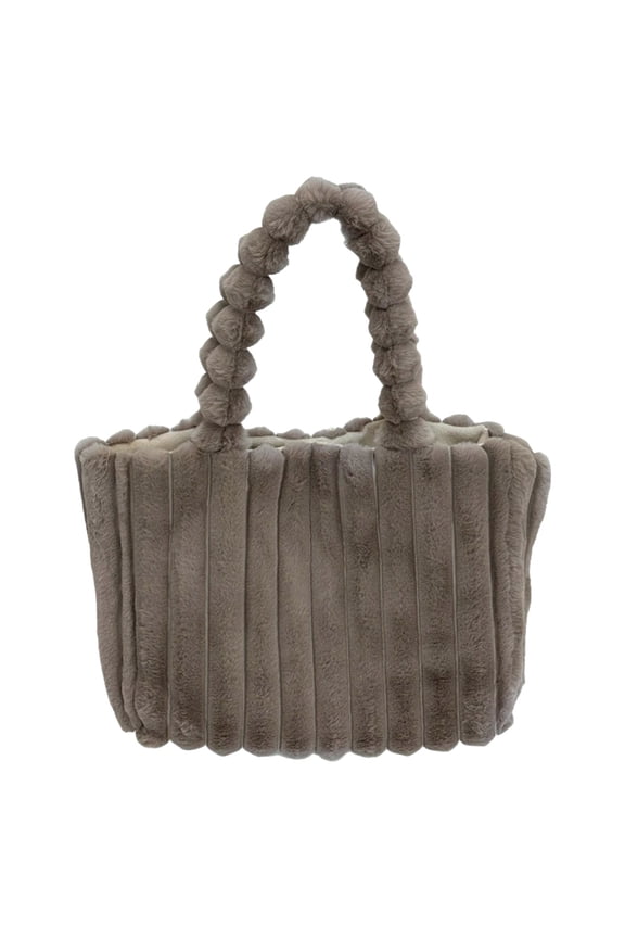 Fuffy Shoulder Bags for Women Plush Tote Purses Ladies Winter Casual Travel Handbags for Work Shopping Brown