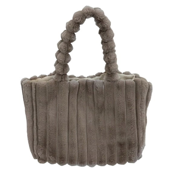 Stylago Fuffy Shoulder Bags for Women Plush Tote Purses Ladies Winter Casual Travel Handbags for Work Shopping Brown