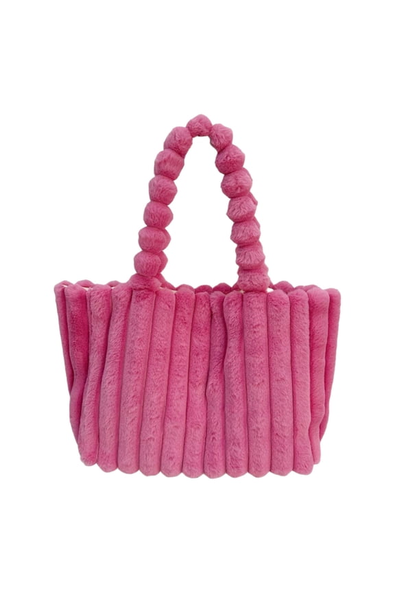 Fuffy Shoulder Bags for Women Plush Tote Purses Ladies Winter Casual Travel Handbags for Work Shopping Pink