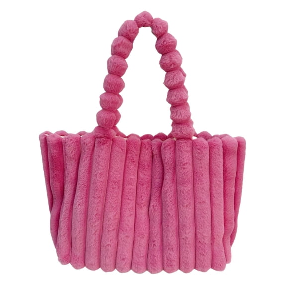 Stylago Fuffy Shoulder Bags for Women Plush Tote Purses Ladies Winter Casual Travel Handbags for Work Shopping Pink