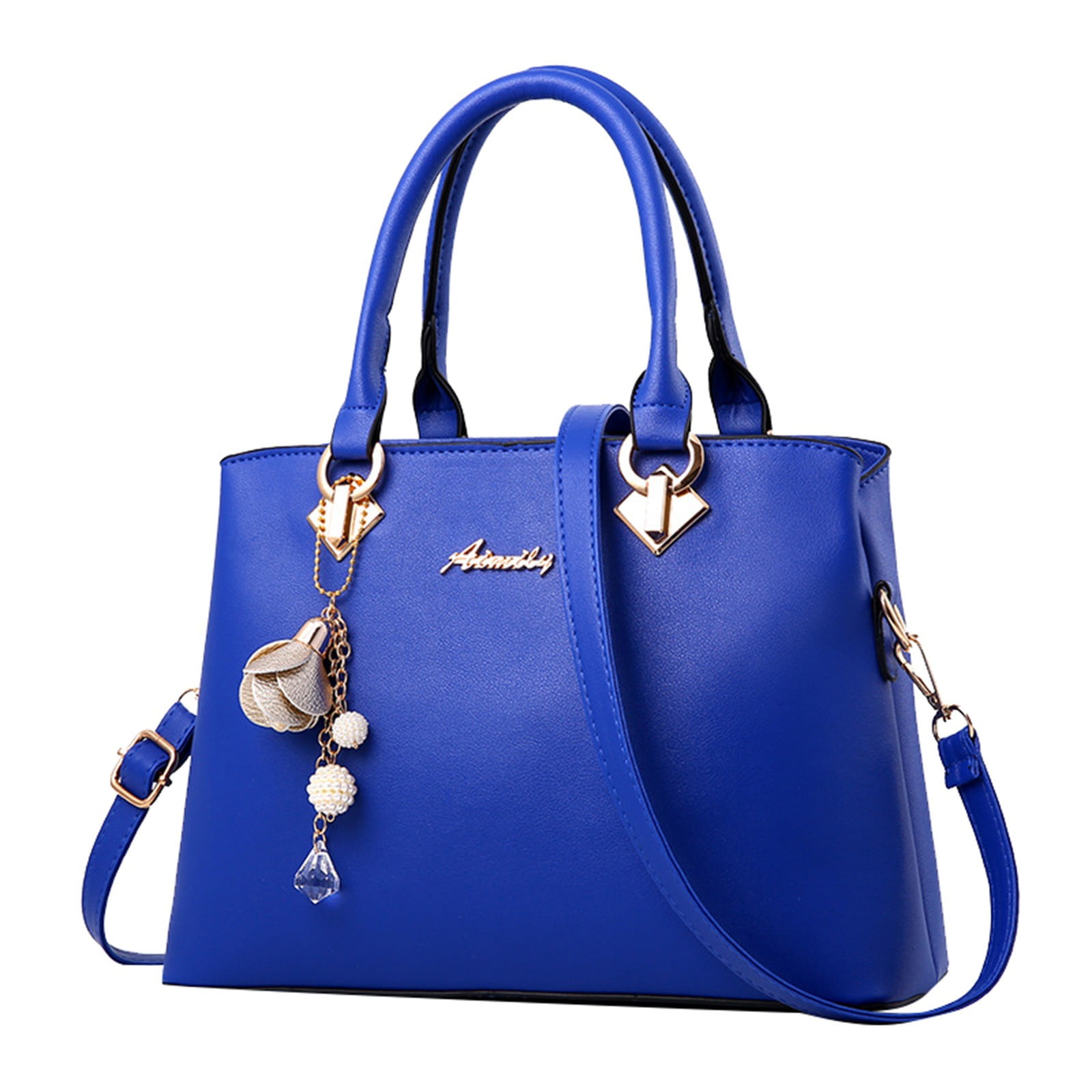 Stylago Handbags and Purses for Women Fashion Flower Pendant Multiple Internal Pockets Leather Work Crossbody Tote Bags Blue