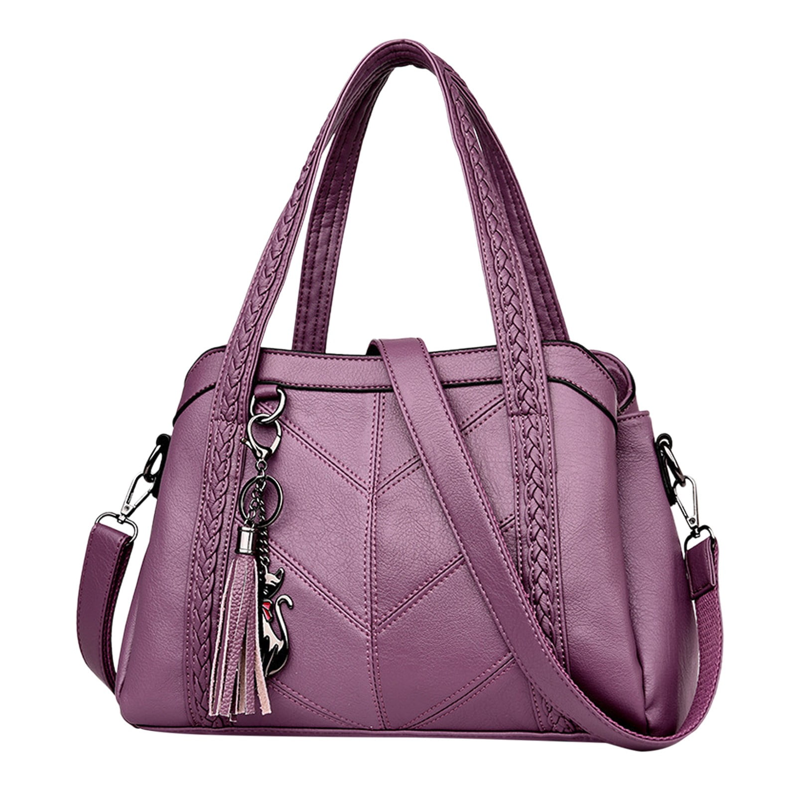 Stylago Large Crossbody Bags for Women Tassel Pendant Zipper Vintage Leather Multiple Compartments Shoulder Purses Tote Purple