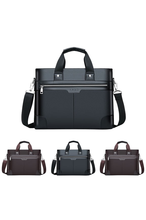 Leather Briefcase Bag for Men Water Proof Work Messenger Bags Computer Laptop Handbags Business Crossbody Purse Black