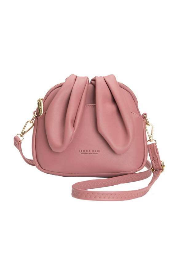 Leather Crossbody Purse for Women Detachable Strap Rabbit Ear Shoulder Bag Student's Shopping Travel Zipper Handbags Pink