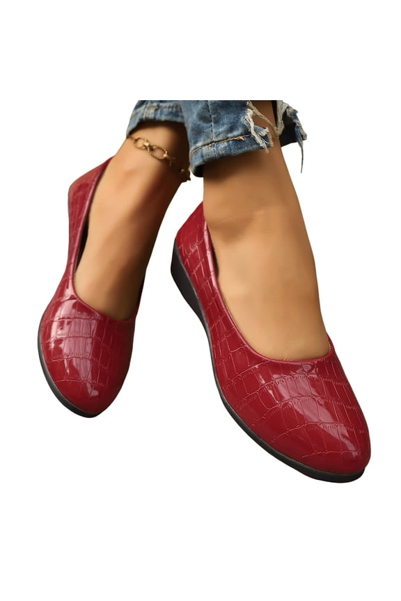 Leather Flat Shoes for Women Slip on Dressy Work Loafers Pointed Toe Low Heel Walking Shoe Ladies Outdoor Casual Sandal Size 9.5 Red