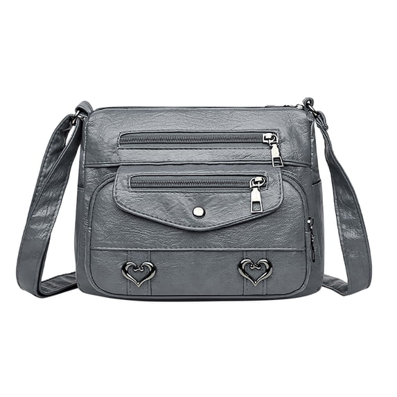 Stylago Leather Messenger Bags Women's Vintage Crossbody Purses Multiple Zipper Pockets Tote Shoulder Bag with Adjustable Strap Grey