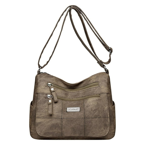 Stylago Leather Messenger Bags for Women Vintage Crossbody Bag Tote Purses Multiple Zipper Shoulder Pockets for Ladies Work Brown