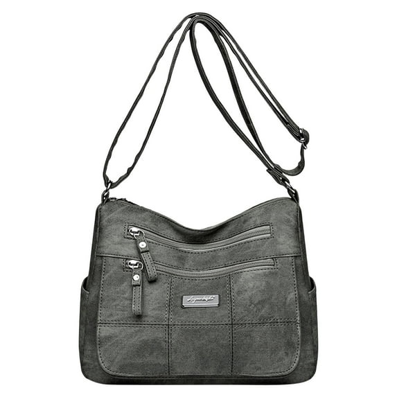 Stylago Leather Messenger Bags for Women Vintage Crossbody Bag Tote Purses Multiple Zipper Shoulder Pockets for Ladies Work Grey