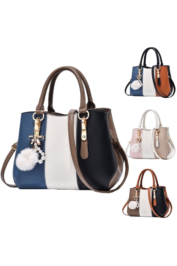 Leather Purses and Handbags with Plush Pendant Womens Top Handle Satchel Tote Bags Trendy Travel Messenger Shoulder Bag Brown