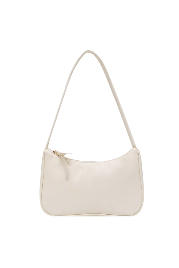 Leather Shoulder Bags for Women Mini Zipper Handbag Students Phone Underarm Purse Fashion Tote Satchel for Evening Party Beige