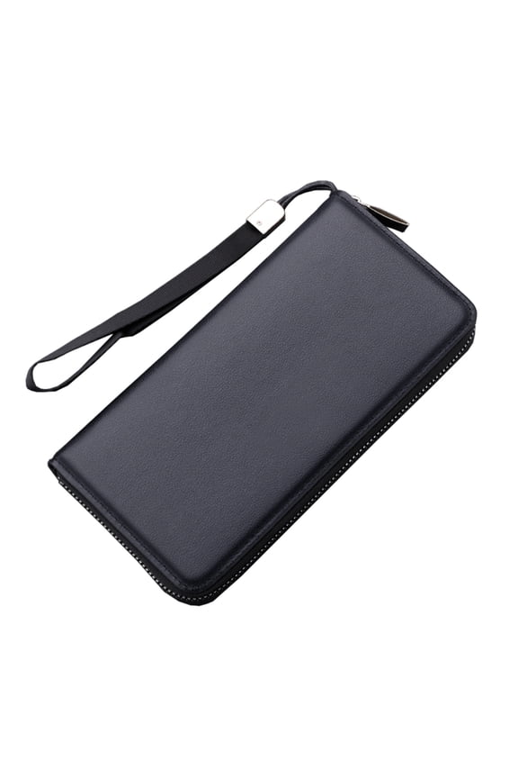 Long Wallet for Men Leather RFID Blocking Bifold Zipper Around Purses Wristlet Wallets for Work Business Black