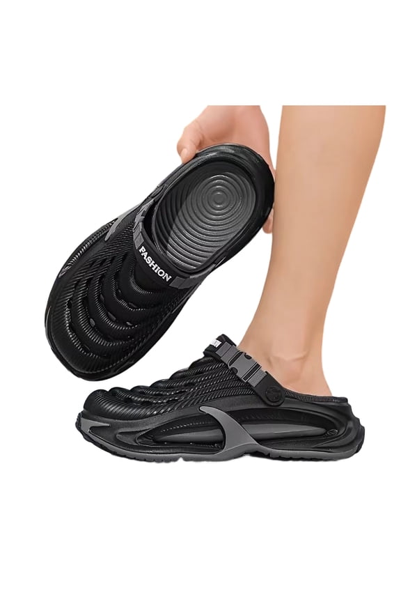 Men's Arch Support Clogs Wide Width Closed Toe Mule Shoes Hollow Out Slip on Sandals with Adjustable Ankle Strap Black Size 8