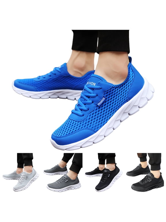Men's Breathable Walking Sneakers Lace Up Arch Support Running Shoes Lightweight Outdoor Hiking Athletic Sneaker Black Size 10.5