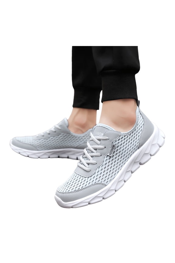 Men's Breathable Walking Sneakers Lace Up Arch Support Running Shoes Lightweight Outdoor Hiking Athletic Sneaker Grey Size 12