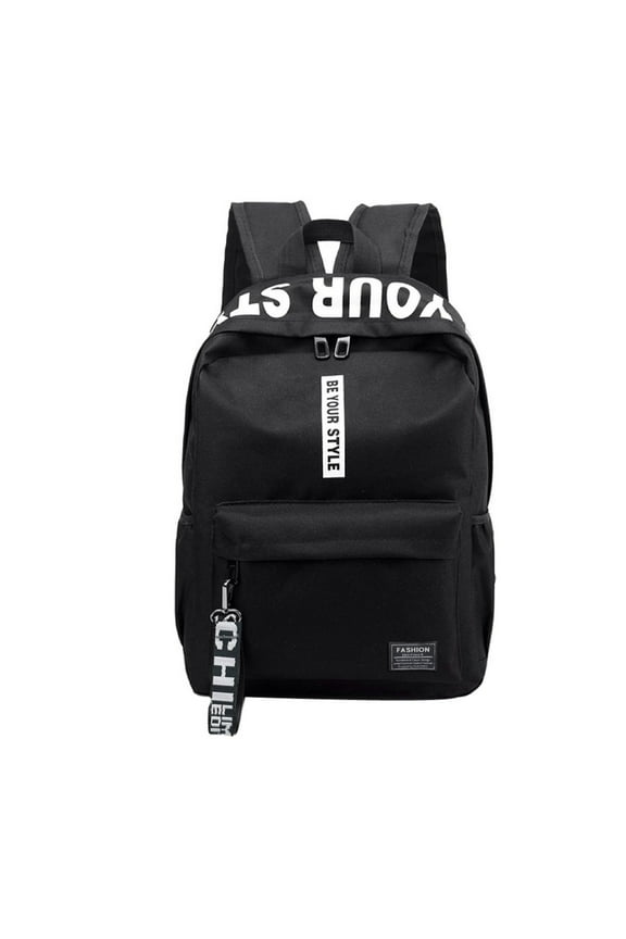 Men's Fashion Laptop Backpack Students Schoolbags with Letter Print Travel Computer Bag College Daypack Bookbag Black