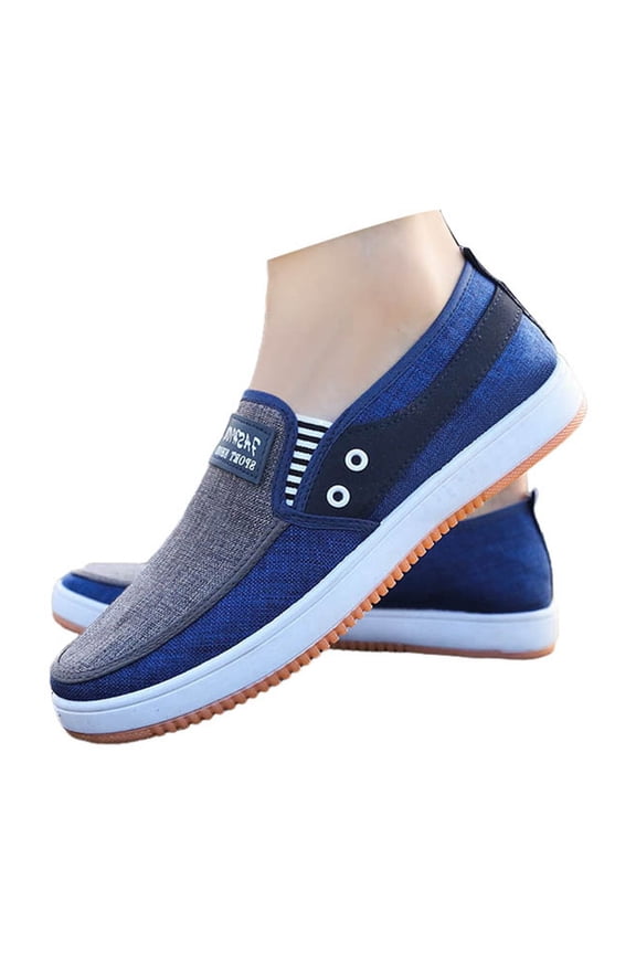 Mens Flat Shoes Slip on Canvas Casual Work Loafers Summer Comfortable Business Hiking Shoe with Arch Support Blue Size 9.5