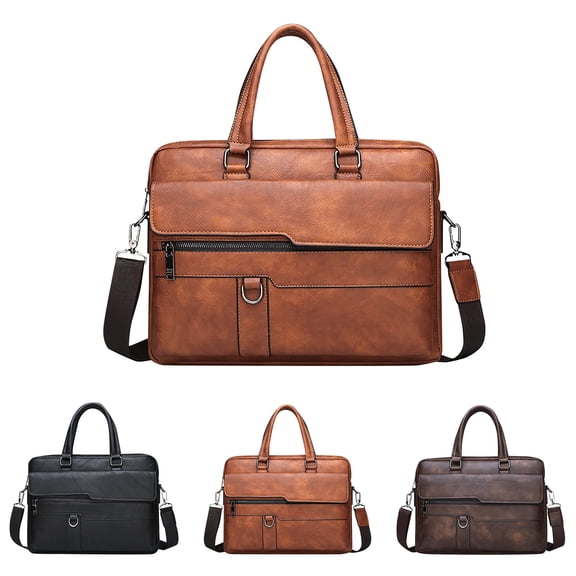 Stylago Mens Leather Briefcase Laptop Messenger Bags Detachable Strap Vintage Computer Crossbody Shoulder Bag for Business Work Black