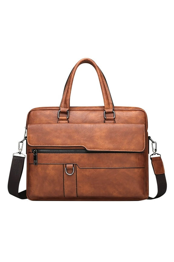 Mens Leather Briefcase Laptop Messenger Bags Detachable Strap Vintage Computer Crossbody Shoulder Bag for Business Work Brown