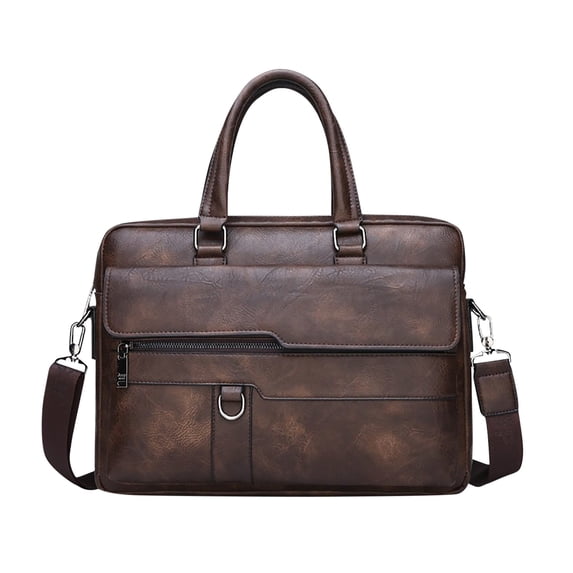 Stylago Mens Leather Briefcase Laptop Messenger Bags Detachable Strap Vintage Computer Crossbody Shoulder Bag for Business Work Brown