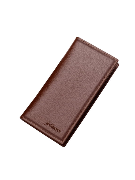Mens Long Wallet Stylish Purses with ID Window and Multiple Card Slots Foldable RFID Blocking Bifold Thin Wallets Brown
