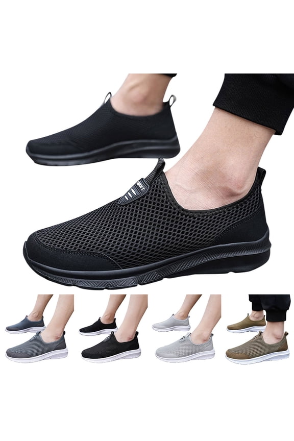 Mens Mesh Walking Shoes with Memory Foam Slip on Breathable Sneakers Summer Lightweight Workout Shoe for Sports Beige Size 9