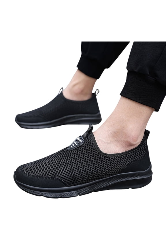Mens Mesh Walking Shoes with Memory Foam Slip on Breathable Sneakers Summer Lightweight Workout Shoe for Sports Black Size 12.5