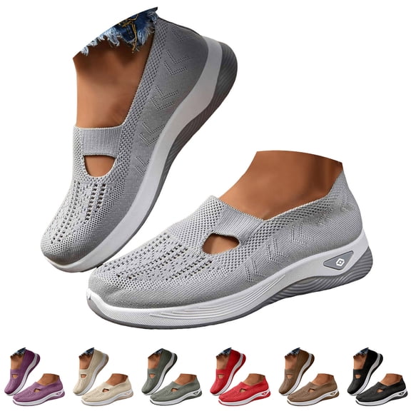 Stylago Mesh Walking Shoes Memory Foam Slip on Mary Jane Sneakers Breathable Running Shoe Arch Support Lightweight Shoe Beige Size 6