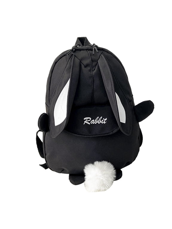 Mini Backpack for Women Cute Rabbit Ears Travel Shopping Daypack Cute Plush Zipper Bookpack for Students Daily Black
