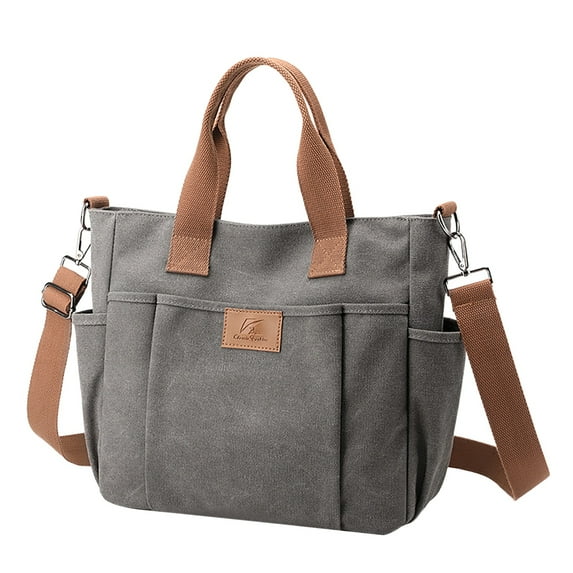 Stylago Mini Canvas Tote Bags with Side Pockets Casual Top Handle Crossbody Bag Ladies Shopping Handbags for Picnic Grey