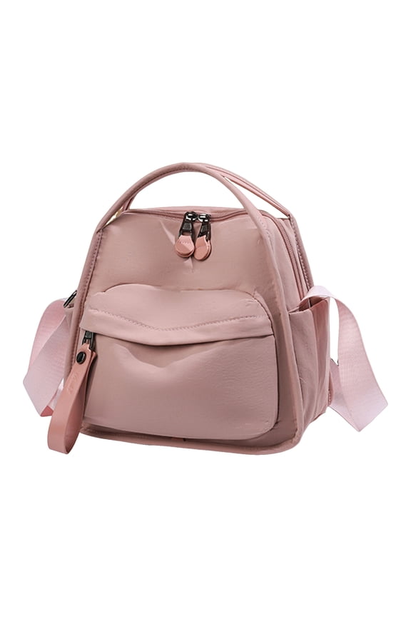 Mini Crossbody Bags for Women Solid Color Zipper Shoulder Purses College Students Casual Top Handle Clutch Bag Pink