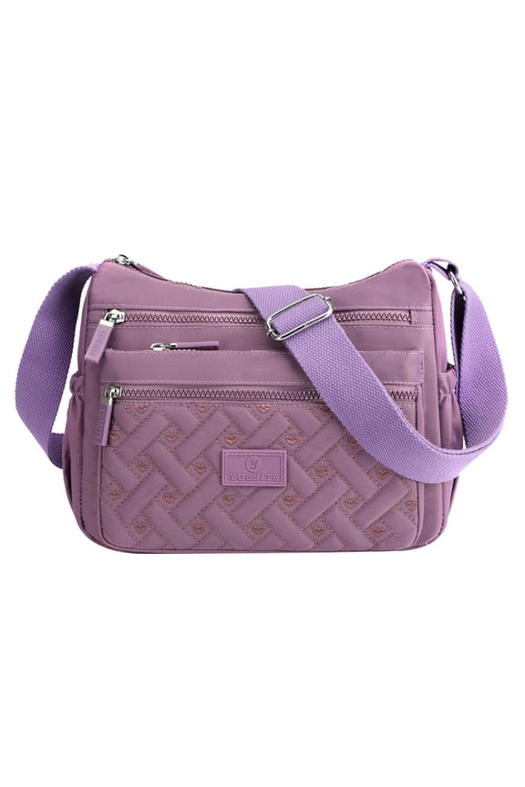 Nylon Crossbody Bags for Women Side Pockets Handbags Adjustable Strap Shoulder Purse Multiple Compartments Tote Purple