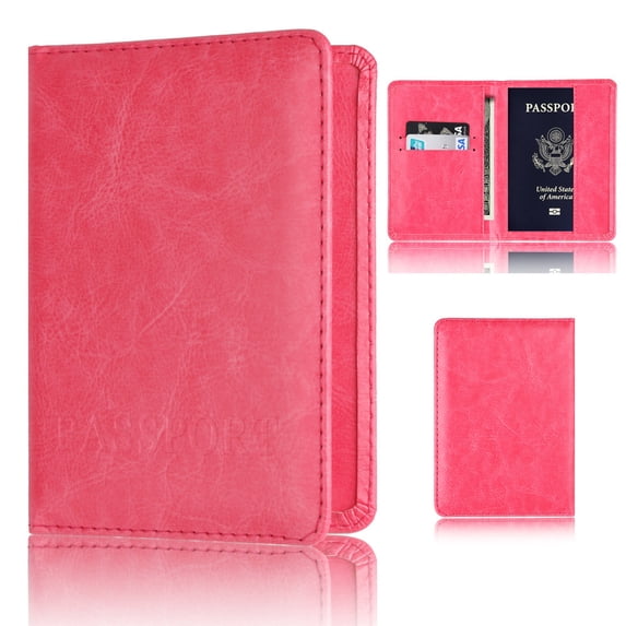 Stylago Passports Holder for Women Travel Mens Foldable Leather Wallet Cover Case Thin Card Book for Vacation Pink