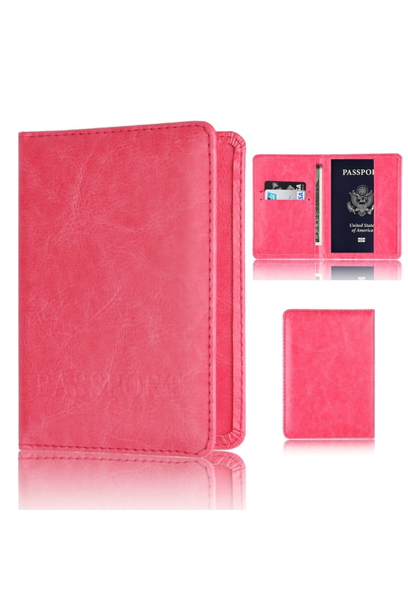Passports Holder for Women Travel Mens Foldable Leather Wallet Cover Case Thin Card Book for Vacation Pink