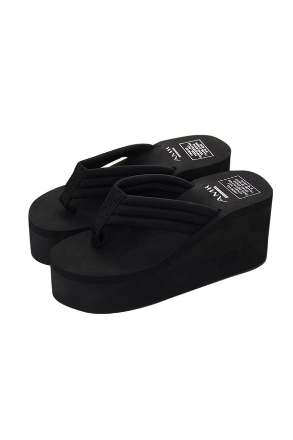Platform Wedge Slides for Women Arch Support Outdoor Flip Fliops Summer Walking Slippers Ladies High Top Slide Shoes Black Size 7
